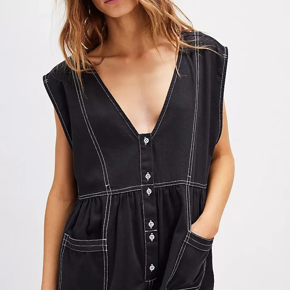 Free People Black Sleeveless Dress with White Stitching - Picture 4 of 7